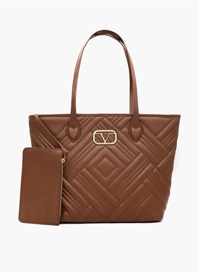 Quilted Tote Bag with Double Handle and Pouch