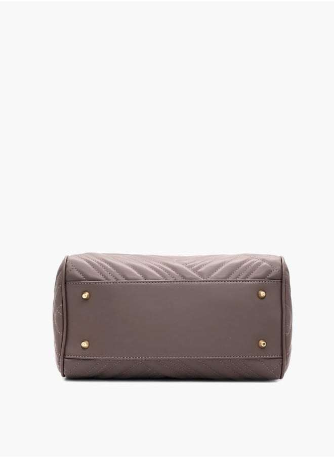 Quilted Tote Bag with Detachable Strap and Zip Closure