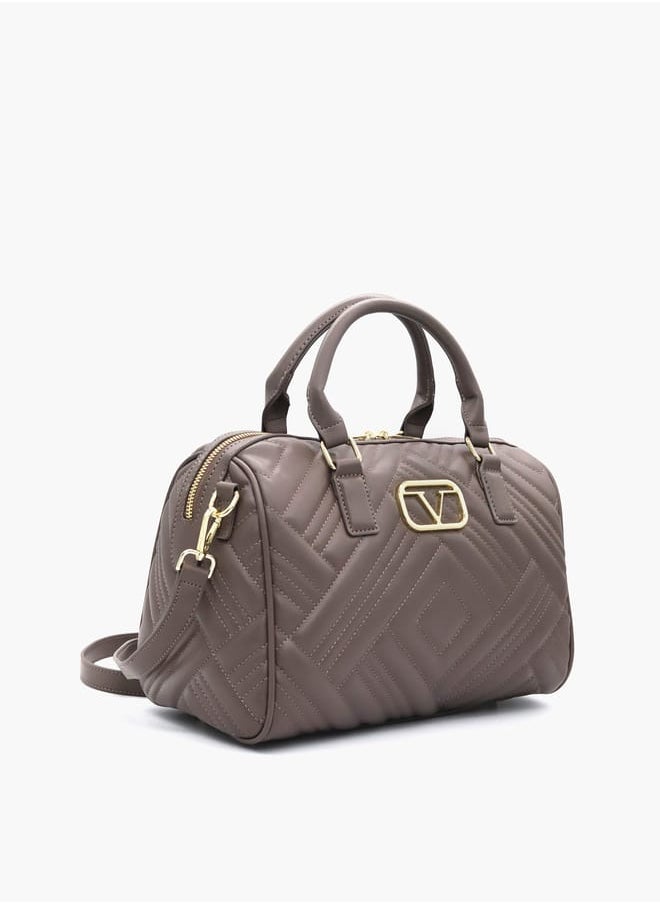 Quilted Tote Bag with Detachable Strap and Zip Closure