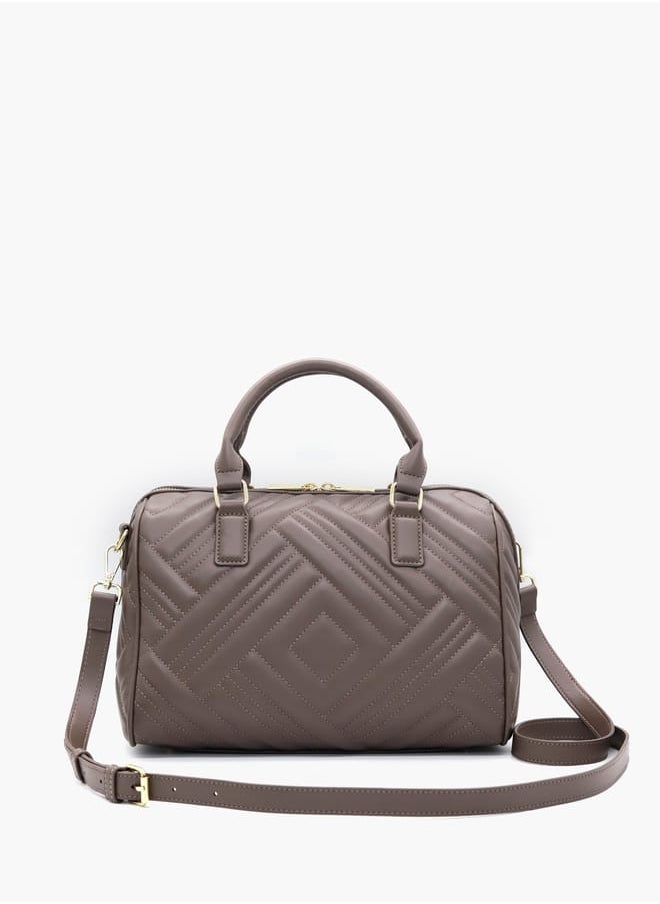 Quilted Tote Bag with Detachable Strap and Zip Closure