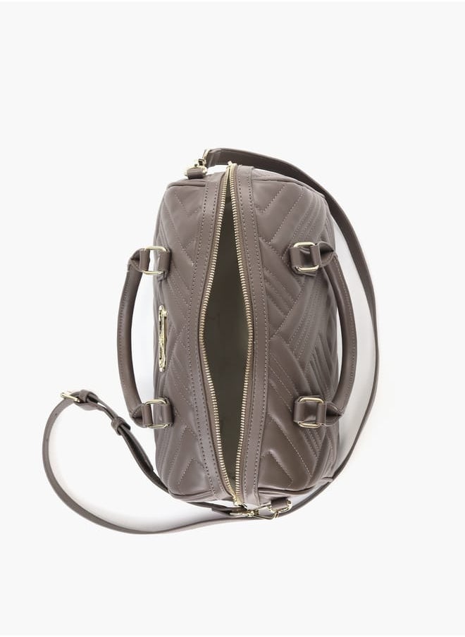 Quilted Tote Bag with Detachable Strap and Zip Closure