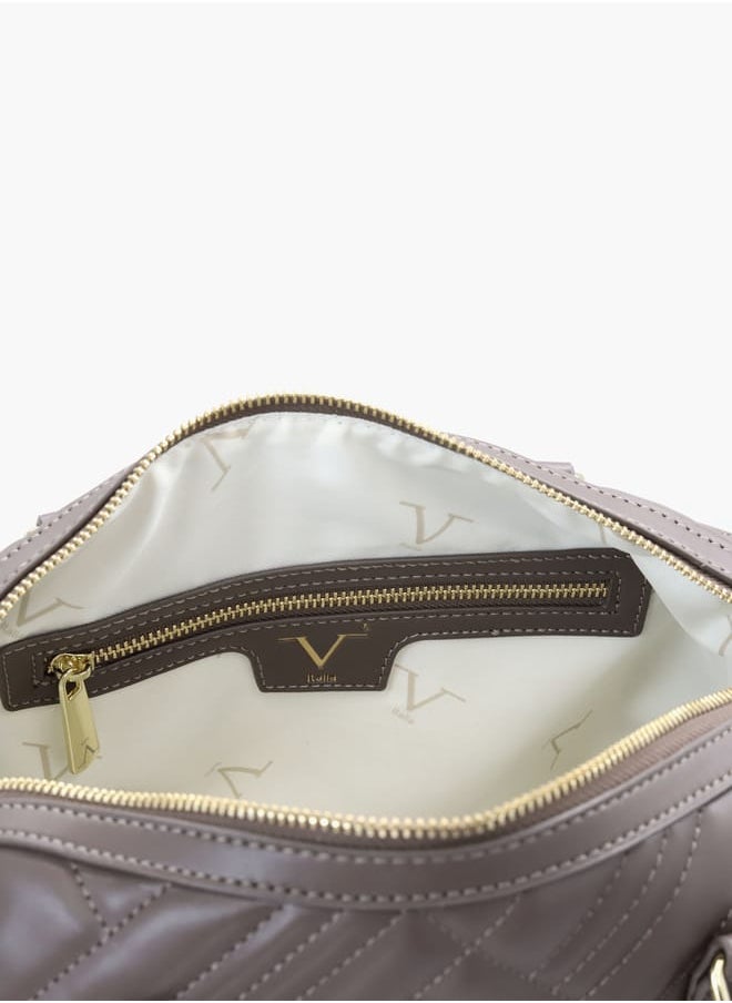 Quilted Tote Bag with Detachable Strap and Zip Closure