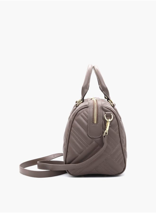 Quilted Tote Bag with Detachable Strap and Zip Closure