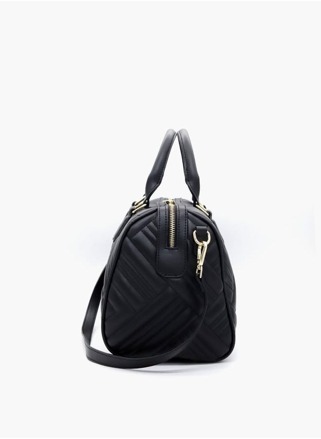 Quilted Tote Bag with Detachable Strap and Zip Closure