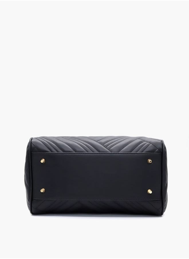 Quilted Tote Bag with Detachable Strap and Zip Closure