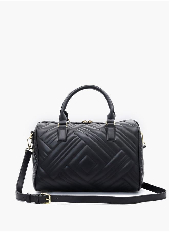 Quilted Tote Bag with Detachable Strap and Zip Closure