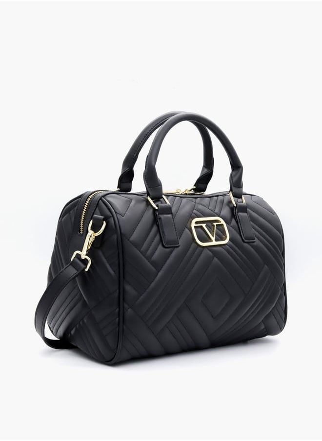 Quilted Tote Bag with Detachable Strap and Zip Closure
