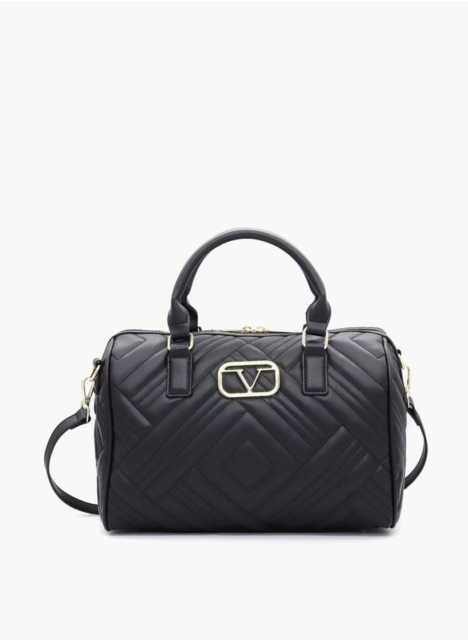 Quilted Tote Bag with Detachable Strap and Zip Closure