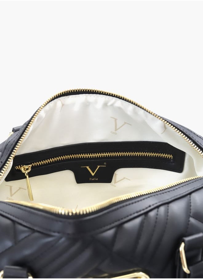 Quilted Tote Bag with Detachable Strap and Zip Closure