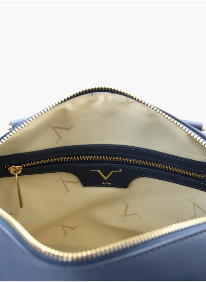 Solid Tote Bag with Detachable Strap and Zip Closure