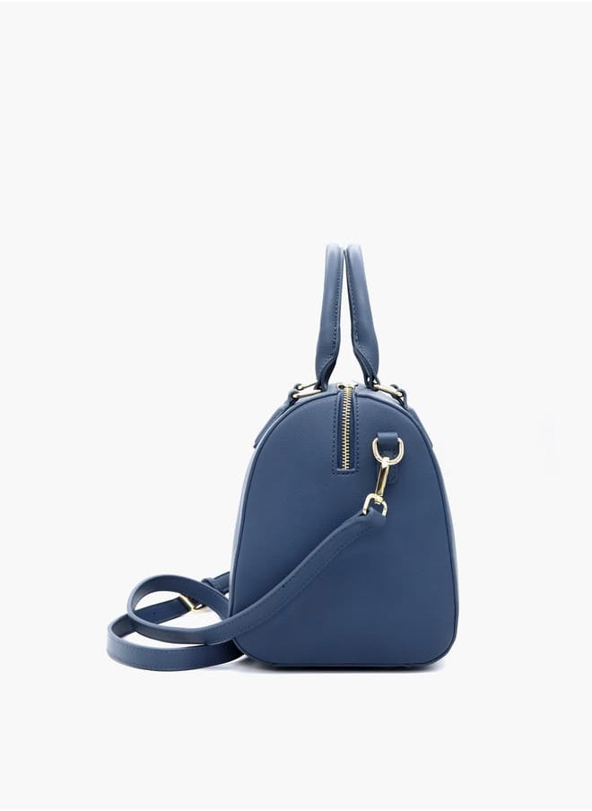Solid Tote Bag with Detachable Strap and Zip Closure