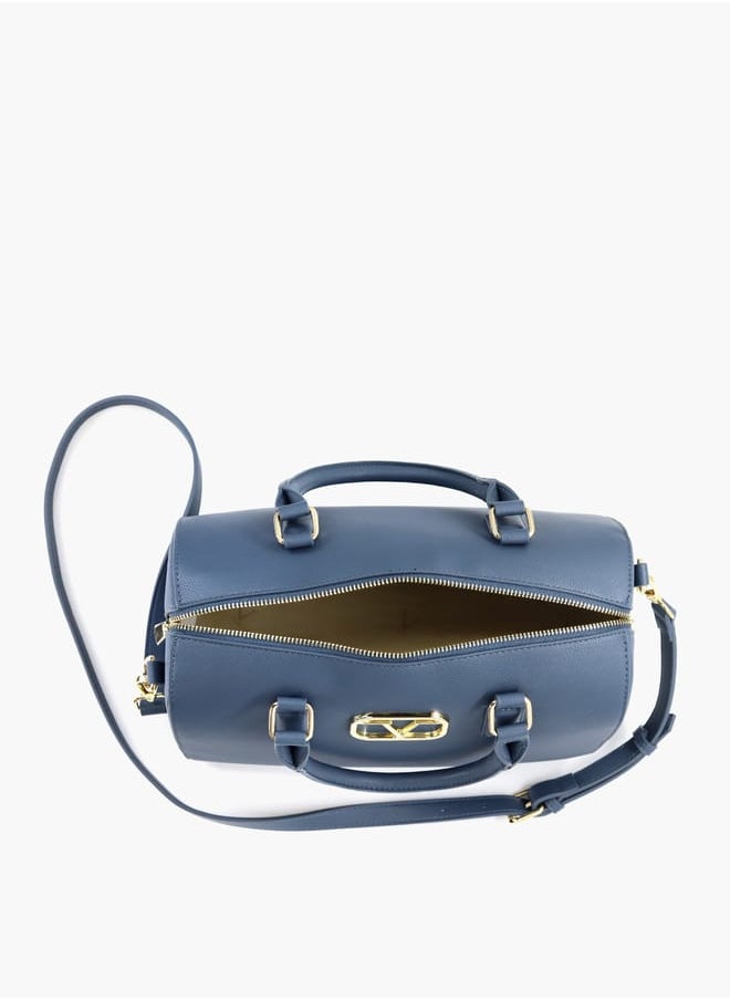 Solid Tote Bag with Detachable Strap and Zip Closure
