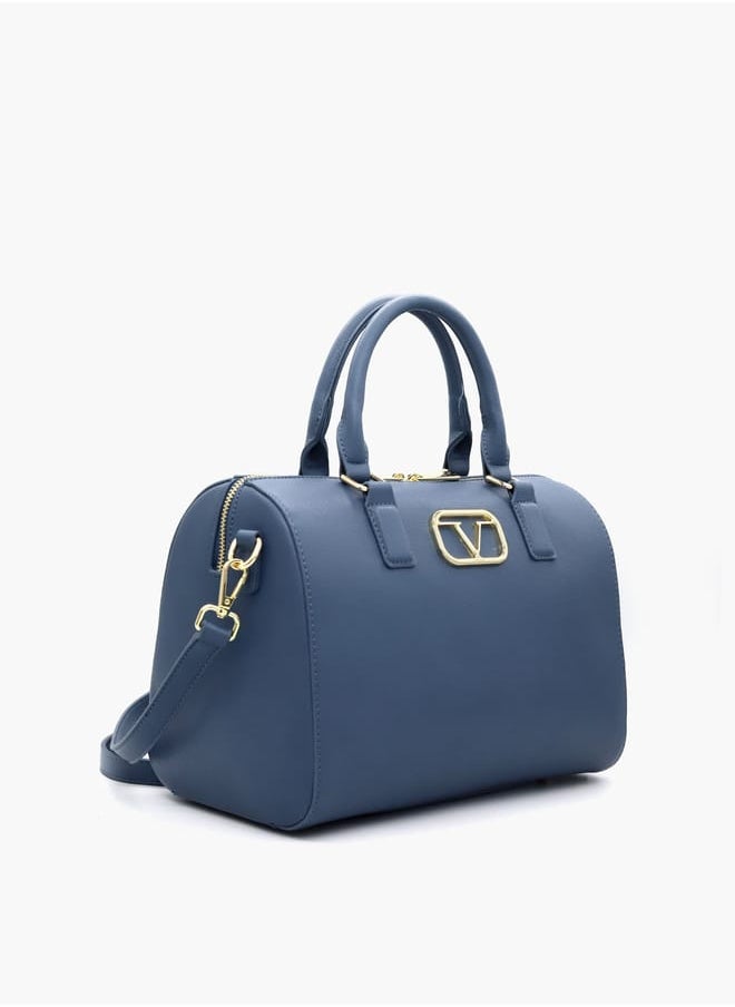 Solid Tote Bag with Detachable Strap and Zip Closure