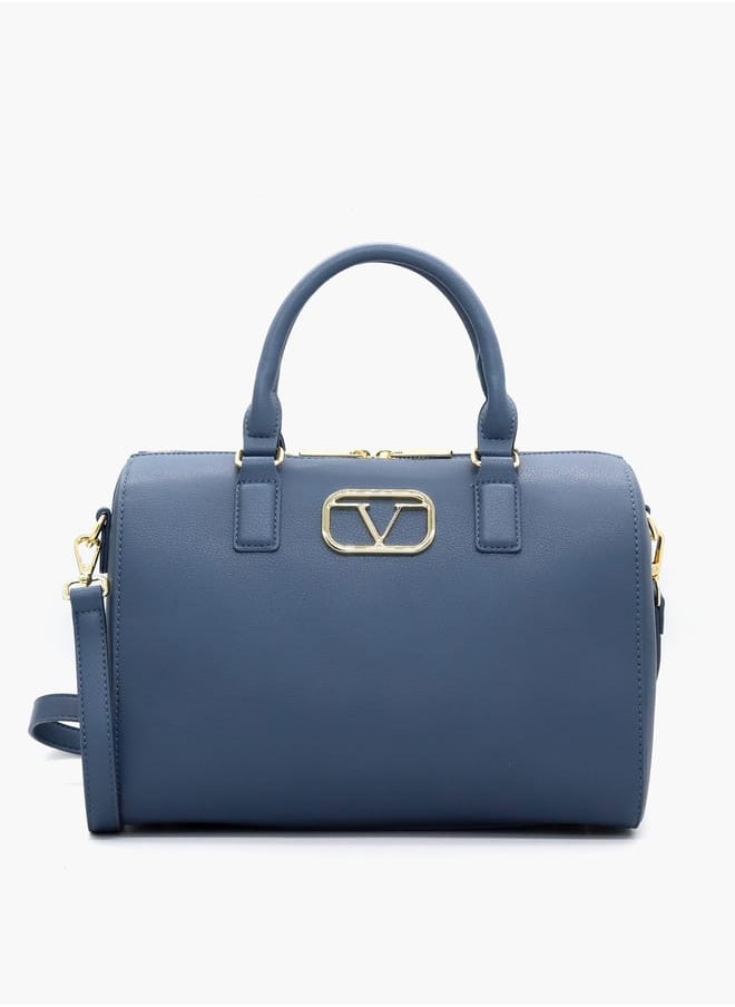Solid Tote Bag with Detachable Strap and Zip Closure