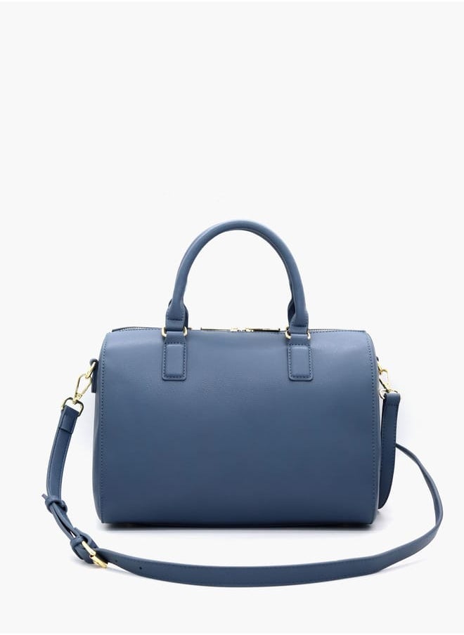 Solid Tote Bag with Detachable Strap and Zip Closure