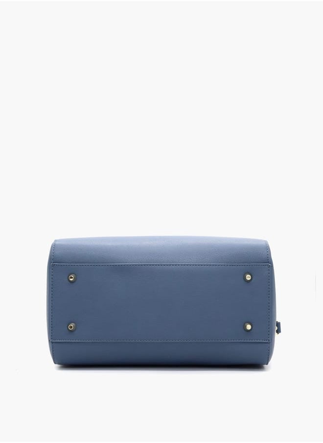 Solid Tote Bag with Detachable Strap and Zip Closure