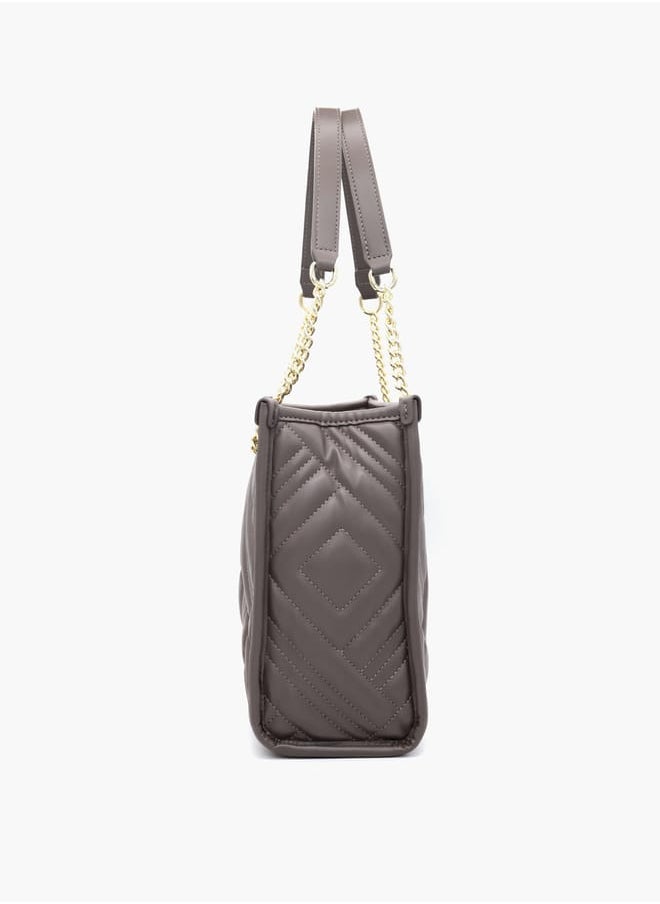 Quilted Tote Bag with Double Handle and Zip Closure
