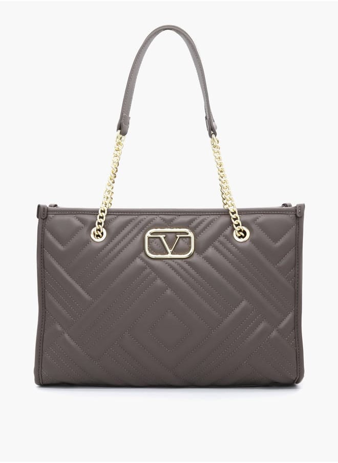 Quilted Tote Bag with Double Handle and Zip Closure