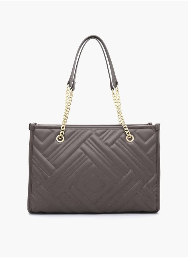 Quilted Tote Bag with Double Handle and Zip Closure