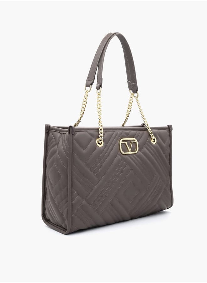 Quilted Tote Bag with Double Handle and Zip Closure