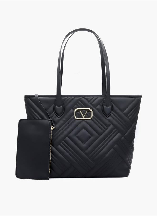 Quilted Tote Bag with Double Handle and Pouch