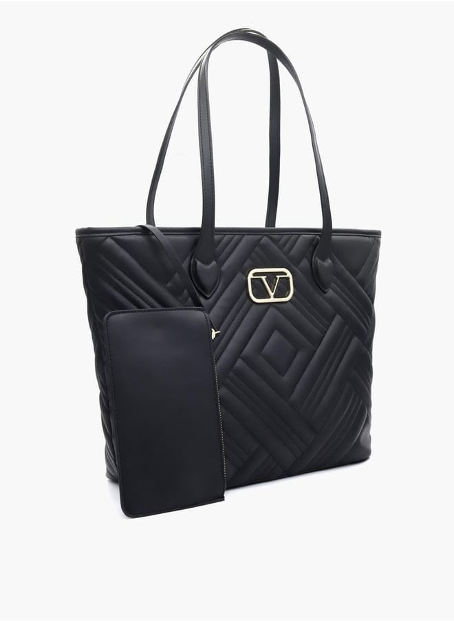 Quilted Tote Bag with Double Handle and Pouch