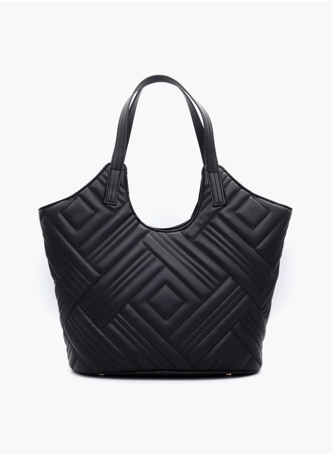 Quilted Tote Bag with Double Handle and Button Closure