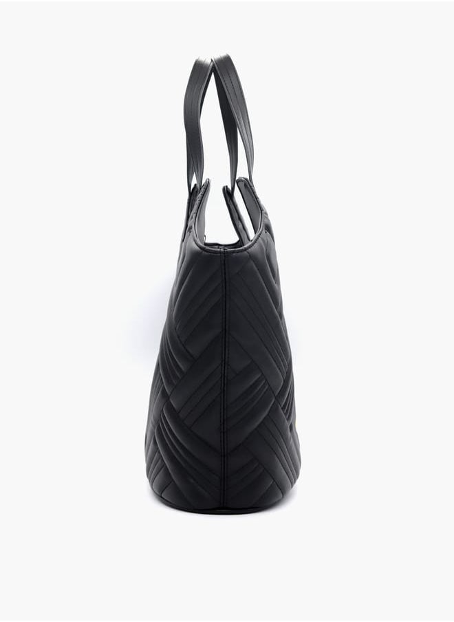 Quilted Tote Bag with Double Handle and Button Closure