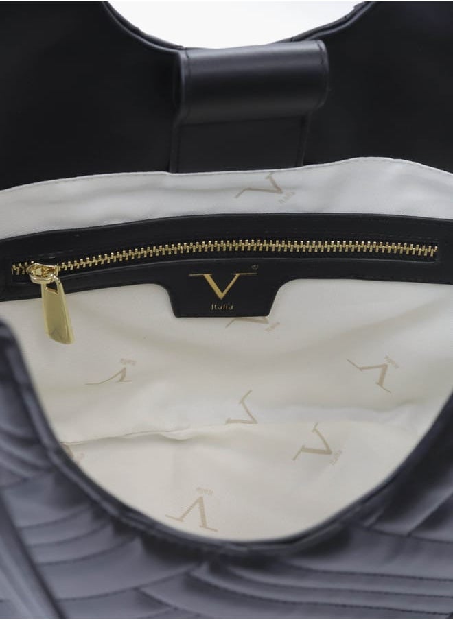 Quilted Tote Bag with Double Handle and Button Closure