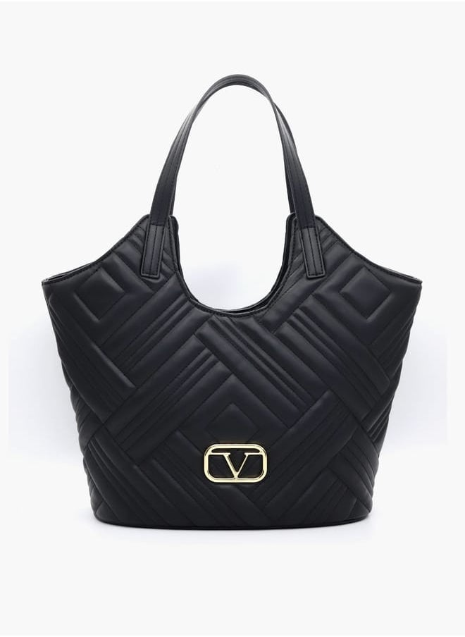 Quilted Tote Bag with Double Handle and Button Closure