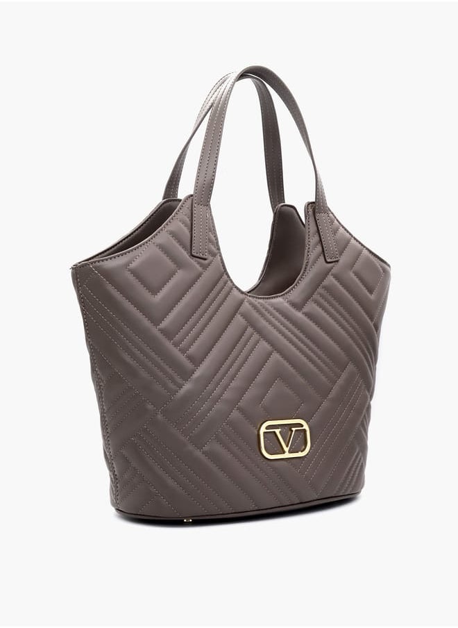 Quilted Tote Bag with Double Handle and Button Closure