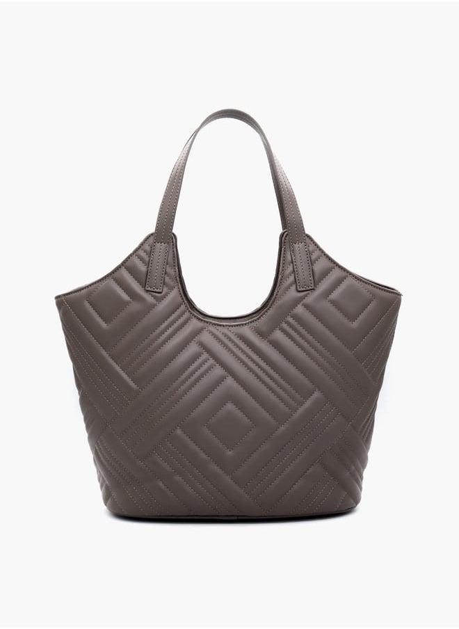 Quilted Tote Bag with Double Handle and Button Closure