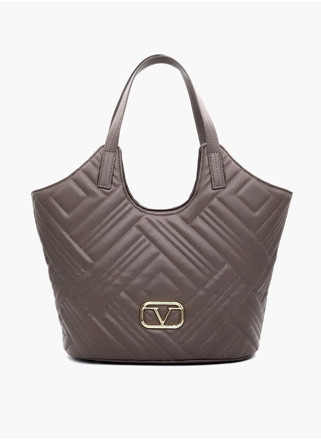 Quilted Tote Bag with Double Handle and Button Closure