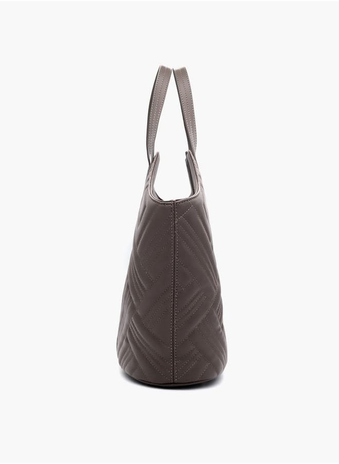 Quilted Tote Bag with Double Handle and Button Closure