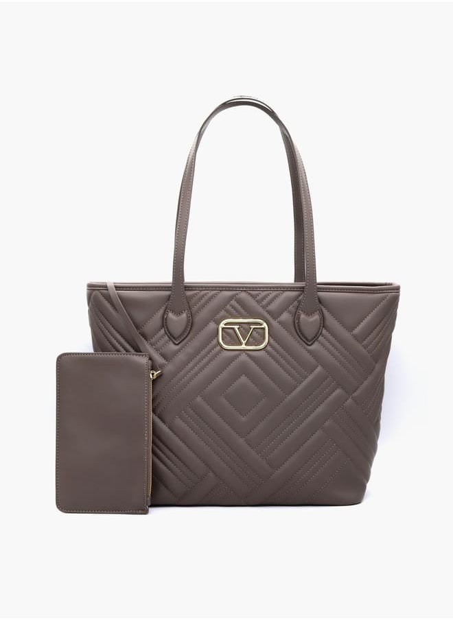 Quilted Tote Bag with Double Handle and Pouch