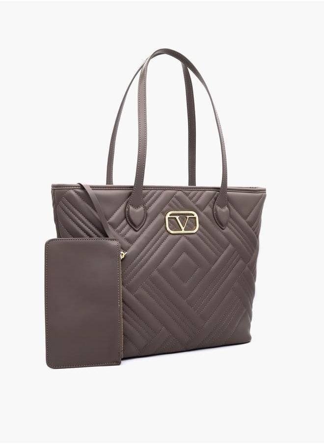 Quilted Tote Bag with Double Handle and Pouch