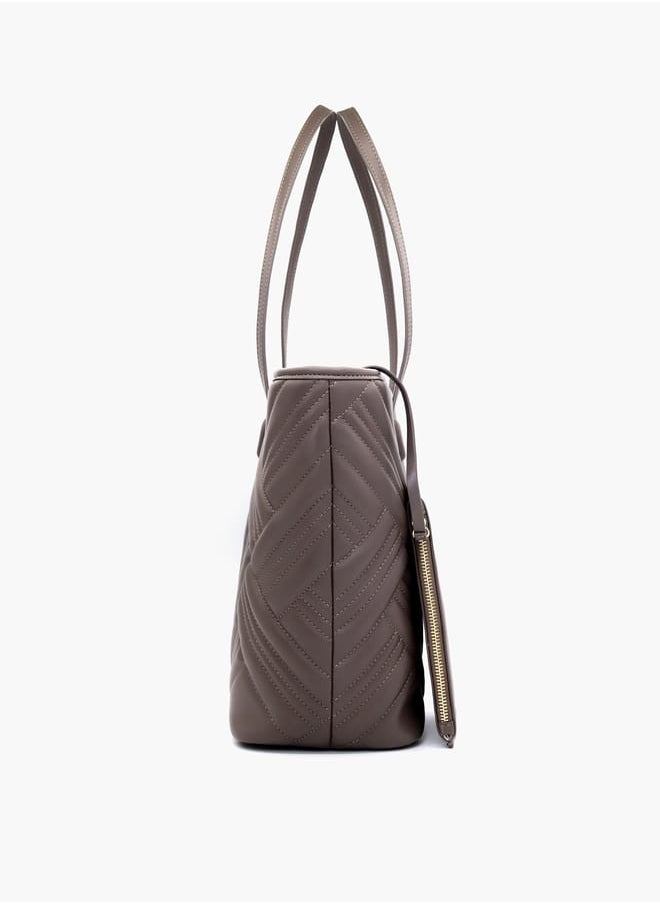 Quilted Tote Bag with Double Handle and Pouch