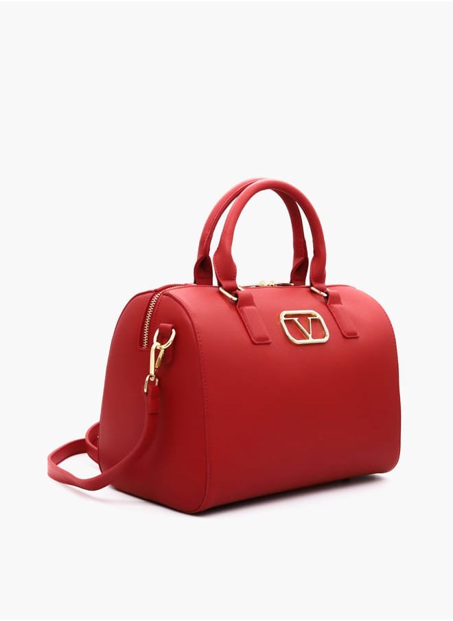 Solid Tote Bag with Detachable Strap and Zip Closure
