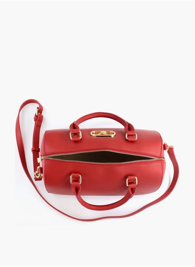 Solid Tote Bag with Detachable Strap and Zip Closure