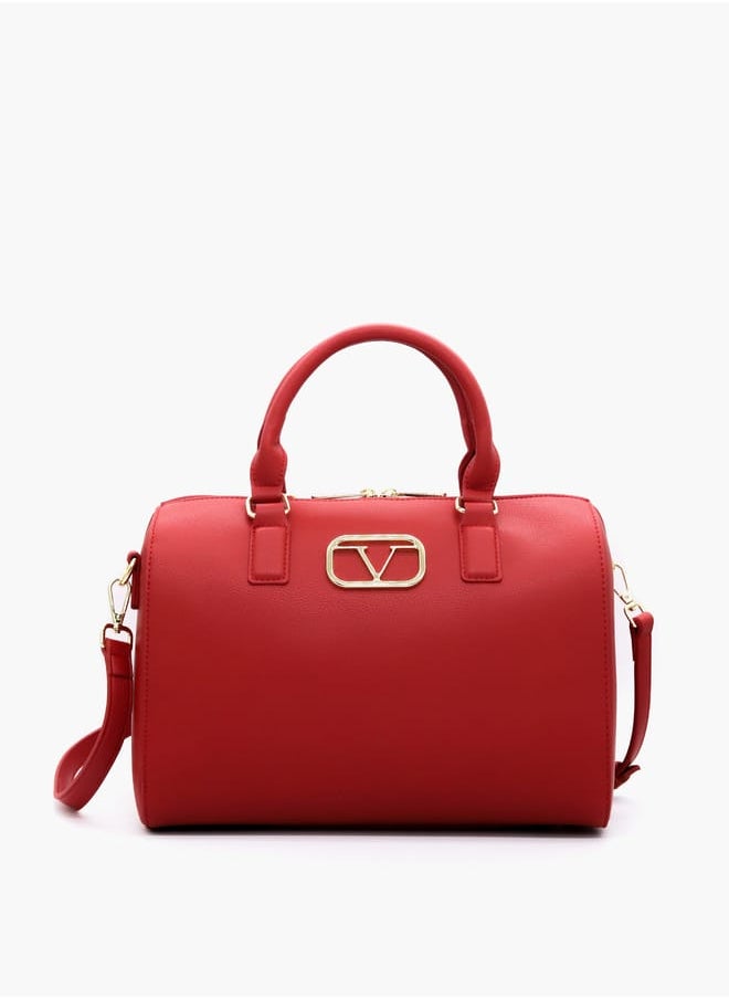 Solid Tote Bag with Detachable Strap and Zip Closure
