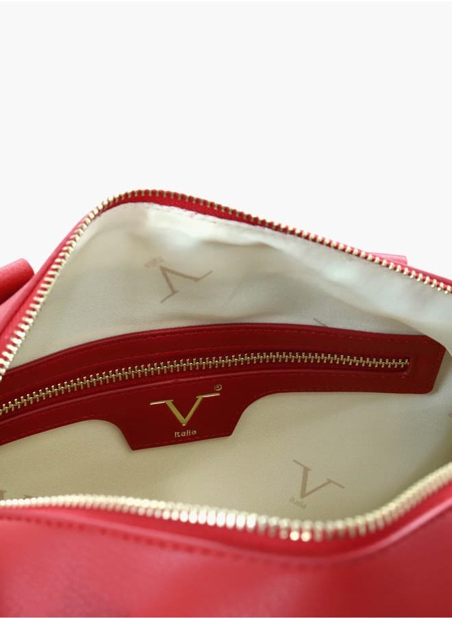 Solid Tote Bag with Detachable Strap and Zip Closure