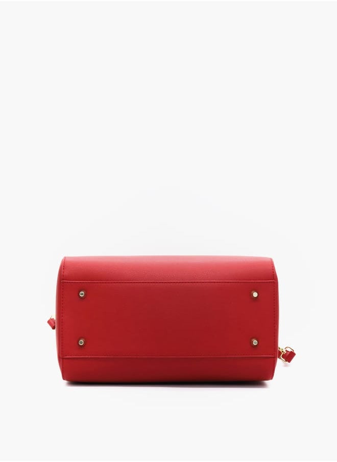Solid Tote Bag with Detachable Strap and Zip Closure