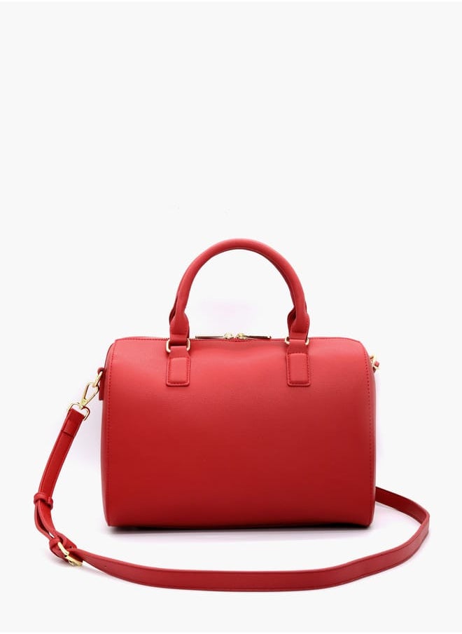 Solid Tote Bag with Detachable Strap and Zip Closure
