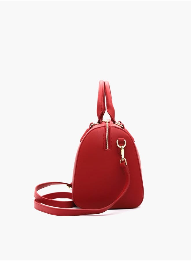 Solid Tote Bag with Detachable Strap and Zip Closure