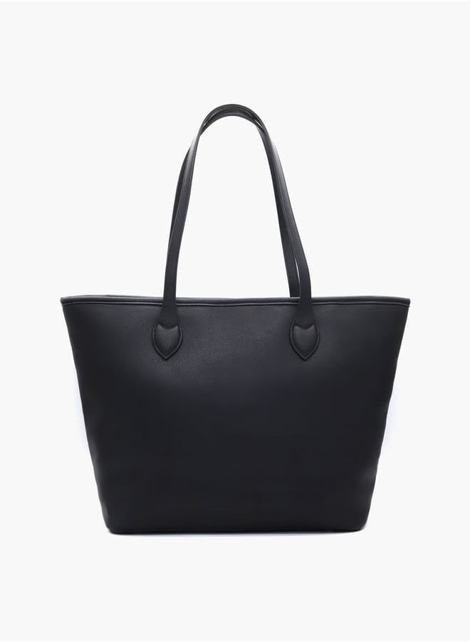 Solid Tote Bag with Double Handle and Pouch
