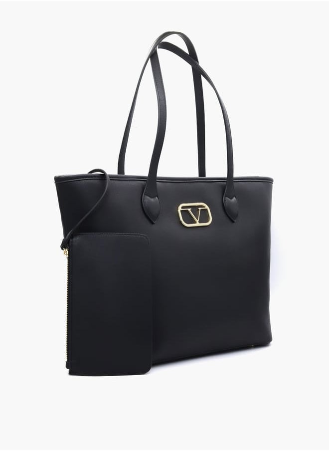 Solid Tote Bag with Double Handle and Pouch