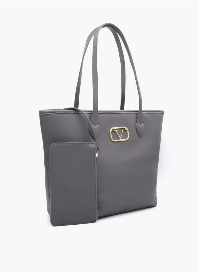 Solid Tote Bag with Double Handle and Pouch
