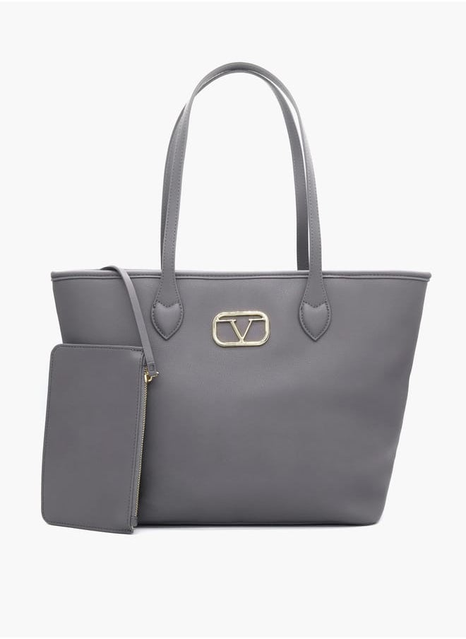 Solid Tote Bag with Double Handle and Pouch