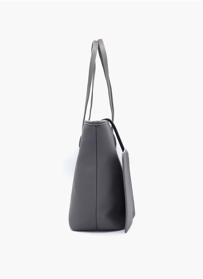 Solid Tote Bag with Double Handle and Pouch