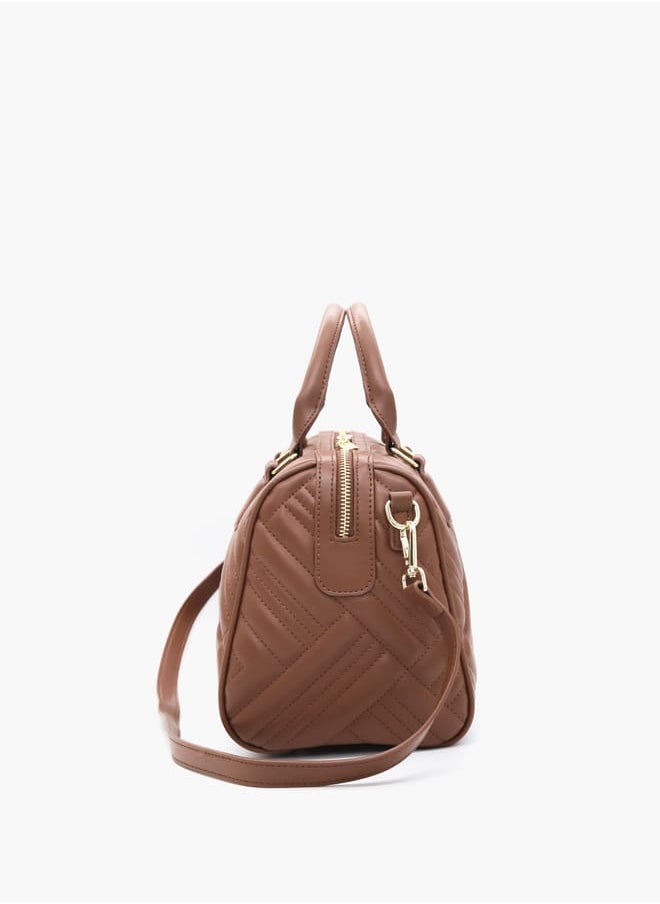 Quilted Tote Bag with Detachable Strap and Zip Closure